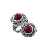 Elegant sterling silver round shape Ruby ring with Balinese handcrafted detailing